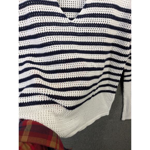 GAP Open Knit Top Womens Medium Relaxed Stripe Crochet Collared Sweater Prep - Picture 3 of 12
